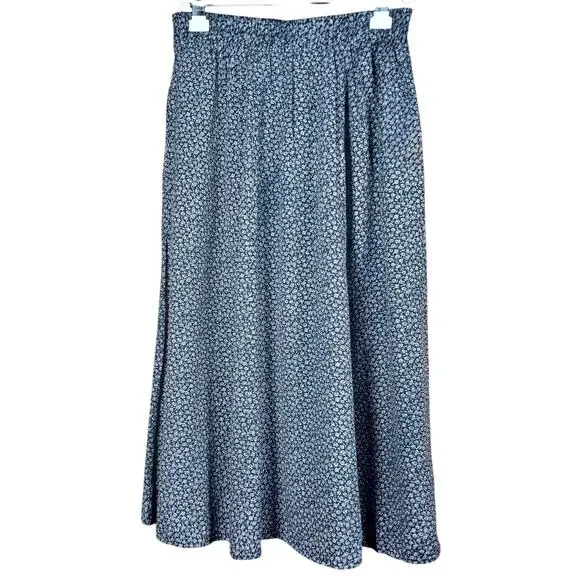 The Vermont Country Store Vintage Floral Midi Skirt Medium Navy Blue Cottagecore - Picture 3 of 8
